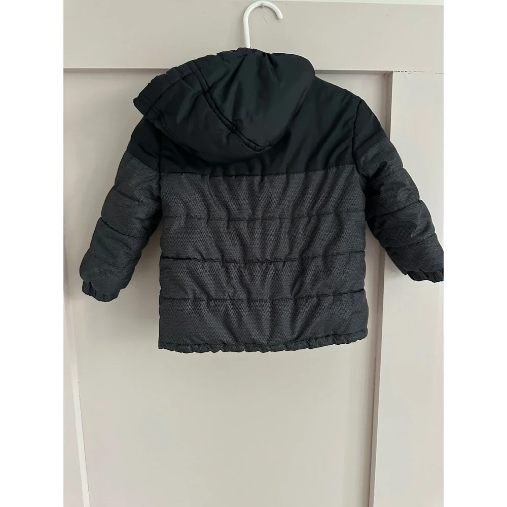 Crazy 8 Boys Black Grey Herringbone Hooded Puffer Jacket Coat 12-18 Months
